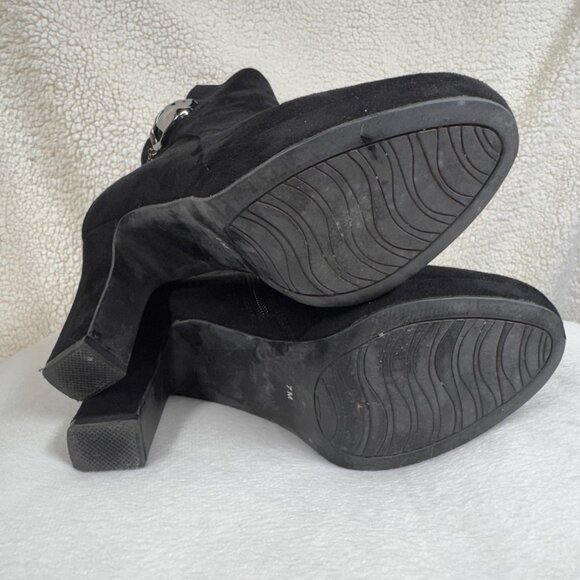 Chic Impo Onarie Black Suede Platform Ankle Boots with Silver Chain Detail, SZ 7 - Picture 6 of 8